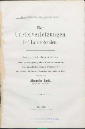 Über Ureterverletzungen bei Laparotomien