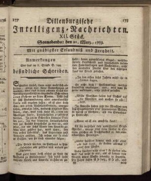 XII. Stück. Sonnabends: den 21. Merz., 1789.