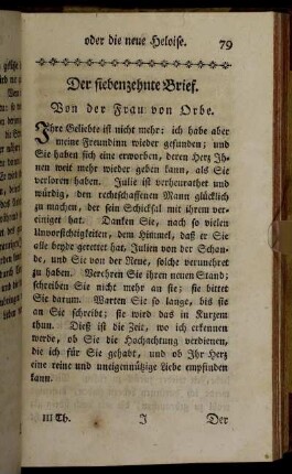 Der siebenzehnte Brief. Von der Frau von Orbe. - Der achtzehnte Brief. Von Julien.