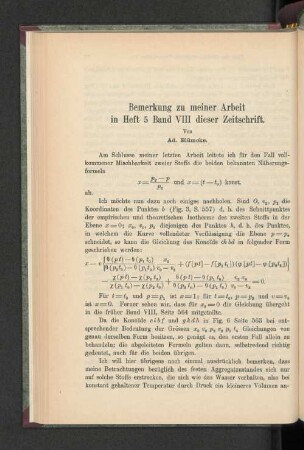 Bemerkung zu meiner Arbeit in Heft 5 Band VIII dieser Zeitschrift.