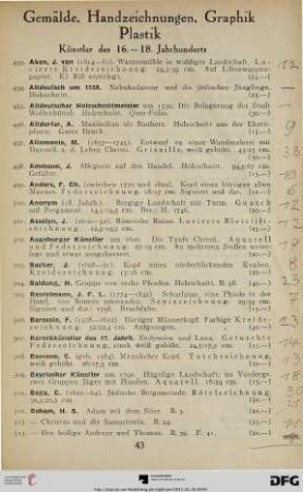 Gemälde, Handzeichnungen, Graphik, Plastik: Künstler des 16.-18. Jahrhunderts (Nr. 493-738)