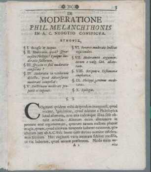 De Moderatione Phil. Melanchthonis In A. C. Negotio Conspicva. ΣΥΝΟΨIΣ. [Synopsis.]
