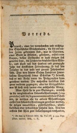 Plutarchs moralisch-philosophische Werke, Erster Theil