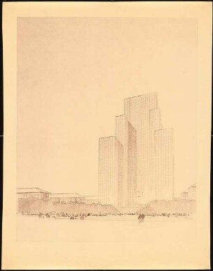 Altstadtsanierung, Berlin: Perspektivische Ansicht des zentral gestellten Hochhauses (vgl. Inv.Nr. 9150,3)