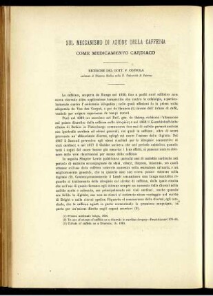 Sul Meccanismo Di Azione Della Caffeina Come Medicamento Cardiaco