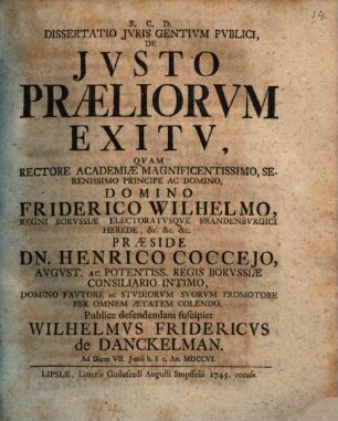 Dissertatio Jvris Gentivm Pvblici, De Jvsto Praeliorvm Exitv