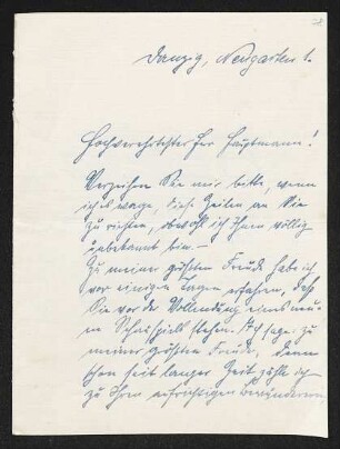 Brief von Hans von Hülsen an Gerhart Hauptmann