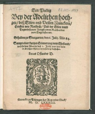 Ein Predig || Bey der Adelichen hoch=||zeit