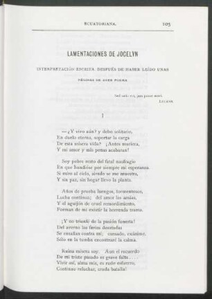 Lamentaciones de Jocelyn : Interpretación escrita después de haber leído unas páginas de este poema