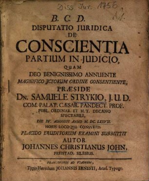 Disputatio Juridica De Conscientia Partium In Judicio