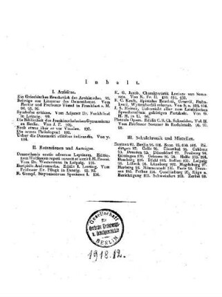 Inhalt der zweiten Abtheilung der Allgemeinen Schulzeitung : [August 1832, Heft 92 - 105.