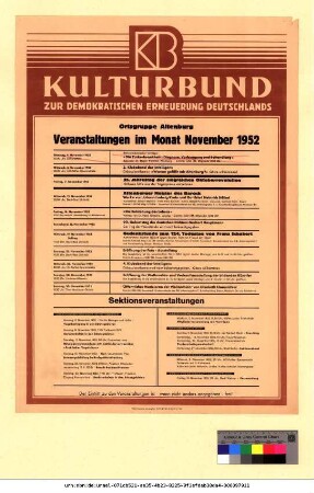 Originaltitel: Veranstaltungen im Monat November 1952