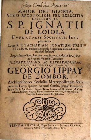 Maior Dei Gloria : Viris Apostolicis Per Exercitia Spiritualia, S. P. Ignatii De Loyola, Fvndatoris Societatis Jesv proposita