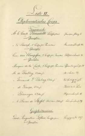 Liste VI. Diplomatisches Corps