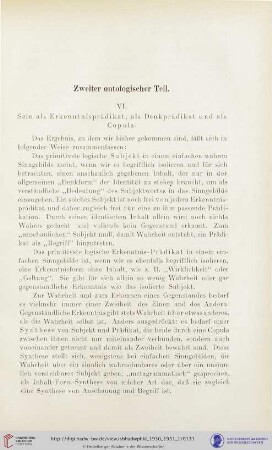 VI. Sein als Erkenntnisprädikat, als Denkprädikat und als Copula