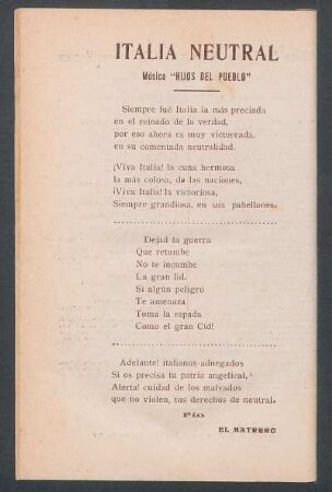 Italia Neutral : Música "Hijos del pueblo"