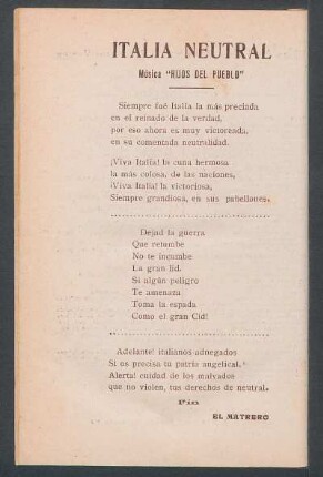 Italia Neutral : Música "Hijos del pueblo"