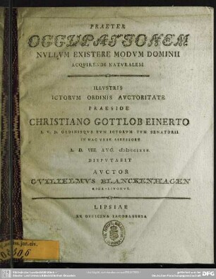 Praeter Occupationem Nullum Existere Modum Dominii Acquirendi Naturalem ...