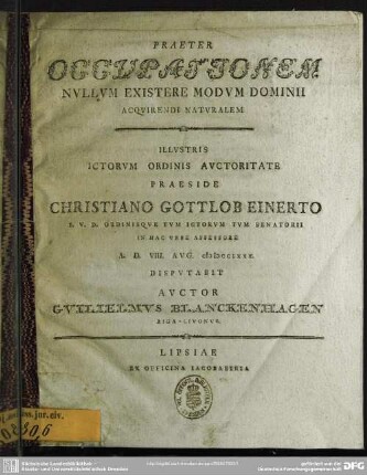 Praeter Occupationem Nullum Existere Modum Dominii Acquirendi Naturalem ...