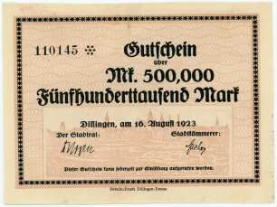 Geldschein / Notgeld, 500.000 Mark, 16.8.1923