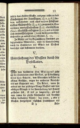 V. Untersuchung des Wassers durch die Destillation.