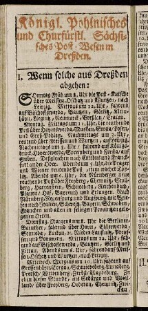 Königl. Pohlnisches und Churfürstl. Sächsisches-Post-Wesen in Dreßden