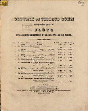 Oeuvres pour la flûte avec accompagnement d'orchestre ou de piano : op. 4,11. 11, Divertissement sur deux thêmes favorits suisses : mit Klavierbegl.