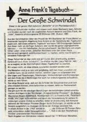 Flugblatt mit neonazistischer Polemik gegen das "Tagebuch der Anne Frank"