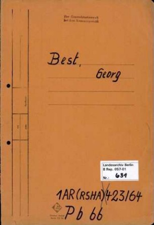 Personenheft Georg Best (*12.03.1907), SS-Sturmbannführer