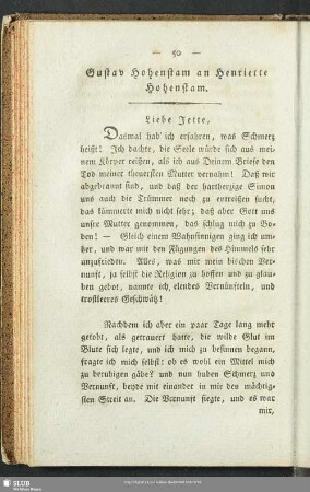 Gustav Hohenstam an Henriette Hohenstam