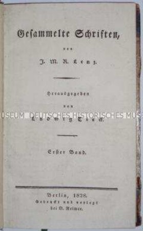 Gesammelte Schriften von J. M. Lenz in der Erstausgabe (Band 1 v. 3)