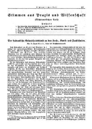 Der studentische Gesundheitsdienst an den Hoch-, Kunst- und Fachschulen : [Nichtamtlicher Teil]