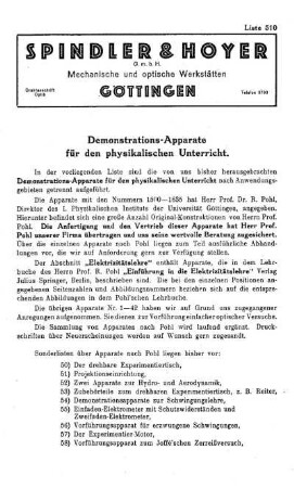 Liste 510: Demonstrations-Apparate für den physikalischen Unterricht