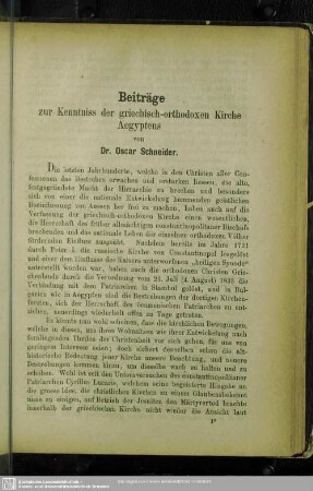 Beiträge zur Kenntniss der griechisch-orthodoxen Kirche Aegyptens