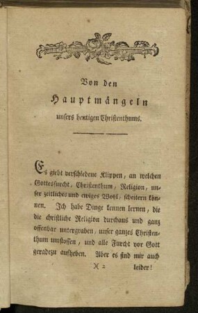 [Vorrede.] Von den Hauptmängeln unsers heutigen Christenthums.