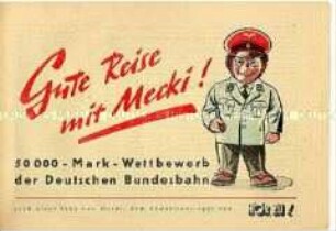 Werbeprospekt für ein Preisausschreiben der Bundesbahn mit Mecki-Motiven