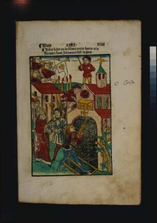 Johannesfest der Wechsler von Florenz (1416) : Concilium Constantiense. Chronik des Ulrich von Richental. Augsburg: A. Sorg, 1483; Blatt 39r: Johannesfest der Wechsler von Florenz. Holzschnitt, koloriert; Dresden: SLUB Ink.60