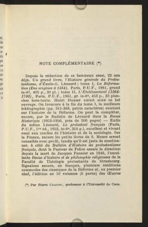 Note complémentaire