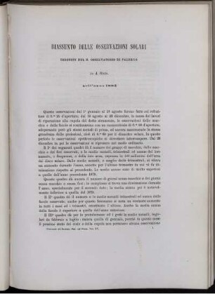 Riassunto Delle Osservazioni Solari Eseguite Nel R. Osservatorio Di Palermo
