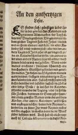 An den guthertzigen Leser.