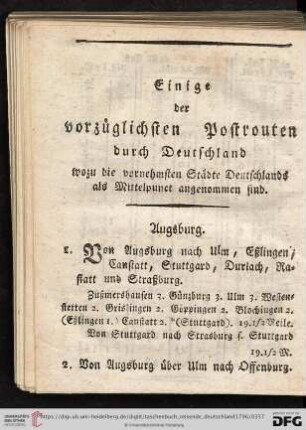 Einige der vorzüglichsten Postrouten durch Deutschland