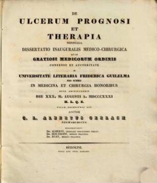 De ulcerum prognosi et therapia nonnulla : Diss. inaug. med. chir.