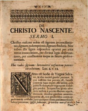 Sermonum Solennium In Præcipuis Anni Festivitatibus. Tomus Primus, Complectens Mysterium Christi Nascentis Viginti Sermonibus Explicatum