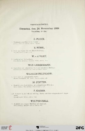 Versteigerung. Dienstag, den 24. November 1908 Vormittag 10 Uhr (Nr. 1-189)