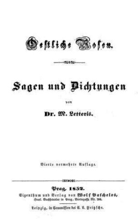 Oestliche Rosen : Sagen u. Dichtungen / von M. Letteris