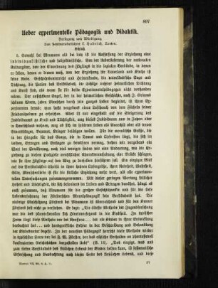 Ueber experimentelle Pädagogik und Didaktik : Darlegung und Würdigung ; Schluß