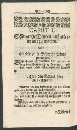 Caput I. Schwartze Dinten auf allerley Art zu machen.