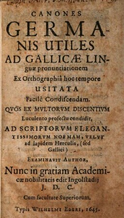 Canones ad gallicae linguae Pronuntiationem ... condiscendam (utiles)