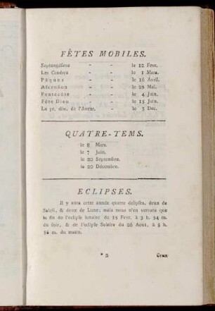 Fêtes Mobiles. - Eclipses.