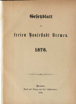 1878: Gesetzblatt der Freien Hansestadt Bremen